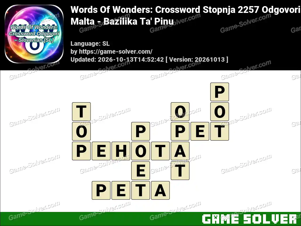 Words Of Wonders: Crossword Stopnja 2257 Odgovori – Malta – Bazilika Ta’ Pinu